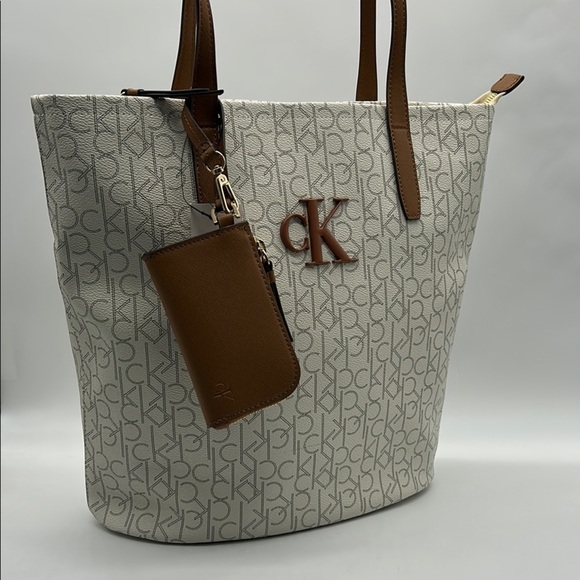 2187- Calvin Klein Almond and Brown Colors Women's Tote Bag NWT - Picture 2 of 10